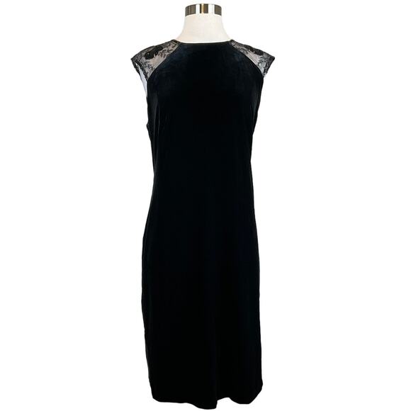 Ralph Lauren Women's Cocktail Dress Size 14 Black Sequined Velvet Midi Sheath - Picture 1 of 13
